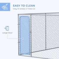 PawHut Dog Kennel Outdoor Galvanized Chain Link Fence Heavy Duty Pet Run House Chicken Coop with Secure Lock Mesh Sidewalls for Backyard Garden Silver, 13' L x 7.5' W x 5.9' H(m-14)