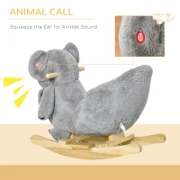 Qaba Baby Rocking Horse Koala Design Plush Stuffed Rocking Chair, Wooden Rocking Horse with Sound, Seat Belt for Boys and Girls Gift, Grey(m-5)