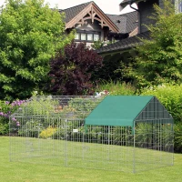 PawHut Metal Chicken Coop, 87" x 41" x 41" Chicken Run Pen for Yard with Cover, Portable Catio Poultry Cage Indoor Outdoor Backyard, Cat Cage for Rabbit, Duck, Hen, Small Animal, Chinchillas, Beige(m-10)