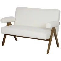 HOMCOM Boucle Fabric 2 Seater Sofa, Small Sofa Loveseat with Thick Padding and Wood Legs, Cream White(m-2)