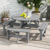 Outsunny 8 Seater Round Wooden Pub Bench & Picnic Table, Patio Dining Set for Outdoor Patio (Umbrella Not Included)(m-8)