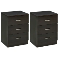 HOMCOM Bedside Table with 3 Drawers, Modern Wood Nightstand, Side Table with Anti-tipping Design for Bedroom, Set of 2, Dark Brown(m-2)