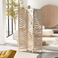 HOMCOM 3 Panel Room Divider, Detachable Folding Privacy Screens with Palm Leaf Design for Home Office, Natural Wood Finish(m-8)