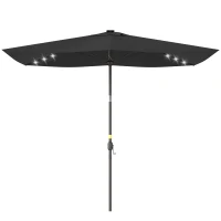 Outsunny 6.5x10ft Patio Umbrella, Rectangle Tilt Outdoor Market Parasol with LEDs, Black(m-2)