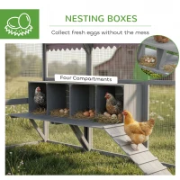 PawHut 9.2' x 6.1' Large Chicken Coop with Nesting Box, Water-Resistant and Anti-UV Cover for 8-12 Chickens, Gray(m-9)