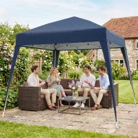 Outsunny 8' x 8' Pop Up Canopy, Outdoor Folding Tent, Portable Party Tent with Carrying Bag for Camping, Party, Picnic, Blue(m-1)