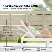 Outsunny Outdoor Lounge Chair Set of 2, Waterproof Resin Lounge Chairs with 4-Position Adjustable Backrest for Backyard, White(m-4)