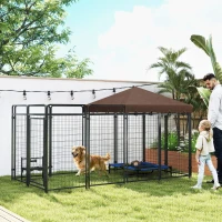 PawHut Dog Kennel Outdoor with Waterproof Canopy, Dog Run with Galvanized Chain Link for Large and Medium Dogs, Black(m-1)