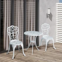 Outsunny 3 Pieces Antique Outdoor Bistro Set for 2 Patio Table and Chairs Set with Umbrella Hole White(m-6)