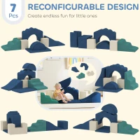 Qaba 7-Piece Baby Soft Play Set, Indoor Soft Play Gym Activity Play Set for Crawling, Sliding and Playing, Navy Blue(m-4)