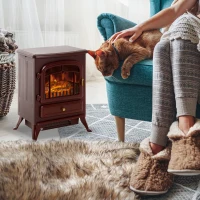 HOMCOM 16" Free Standing Electric Fireplace Portable Adjustable Stove with Heater Wood Burning Flame 750/1500W Red Brown(m-7)