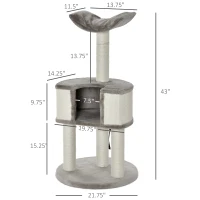 PawHut 43" Plush Cat Tree Activity Condo with Sisal Scratching Posts, Elevated Comfortable Perch, & Roomy Interior Area(m-3)