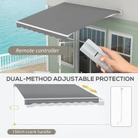 Outsunny 10'x8' Electric Retractable Awning with Remote Controller, Crank Handle, Aluminum Frame for Deck Balcony, Light Grey(m-4)