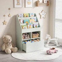 HOMCOM Kids Bookcase with Storage Drawer for Books, Reading Nook, for Classroom, Bedroom, Playroom, Green(m-8)
