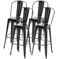 HOMCOM Set of 4 Bar Stools Kitchen Industrial Breakfast Bistro Cafe Metal Frame Black(m-11)