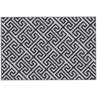 Outsunny Reversible Outdoor RV Rug, Patio Floor Mat, 6' x 9' Plastic Straw Rug for Backyard, Deck, Beach, Camping, Black & White(m-2)