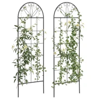 Outsunny Metal Garden Trellis Pack of 2 for Climbing Plants, Arched Grid Trellis Panels, 20" x 60", Black(m-9)