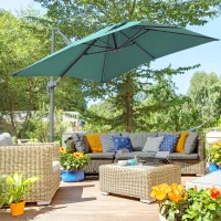 Outsunny 8' x 8' Square Patio Hanging Offset Umbrella Aluminum Outdoor Cantilever Crank Market Parasol Garden Sun Canopy Shelter 360° Rotation w/Cross Base Green(m-8)