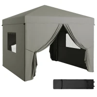 Outsunny 10' x 10' Pop Up Canopy Tent, Instant Sun Shelter, with Wheeled Bag and Mesh Windows, Height Adjustable, Light Grey(m-9)
