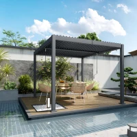 Outsunny 10' x 10' Louvered Pergola with Adjustable Metal Roof and Aluminum Frame, Outdoor Hardtop Gazebo with Drainage System(m-1)