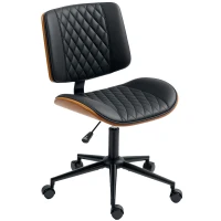 HOMCOM Office Chair No Arms with Wheels, PU Leather Desk Chair with Adjustable Height, Swivel Wheels for Office, Black(m-9)