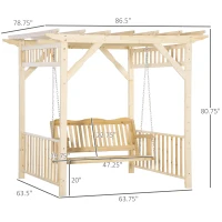 Outsunny Patio Swing Chair with Pergola, 2-Person Wooden Gazebo Swing Bench Sun Shelter for Garden, Poolside, Backyard, Deck(m-3)