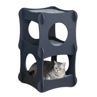Pawhut Multi-level Wooden Cat House Kitten Bed Furniture with Removable Soft Cushion for Rest, Dark Grey(m-11)