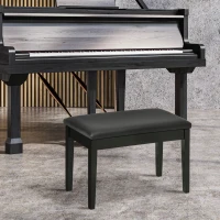 HOMCOM Classic Piano Bench Stool, PU Leather Padded Keyboard Seat with Rubber Wood Legs and Music Storage Compartment, Smooth Seat, Black(m-1)