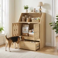 PawHut Dog Feeding Station, Pet Food Storage Cabinet with 2 Elevated Bowls & Slow-Feed Mat for Dogs & Cats(m-2)