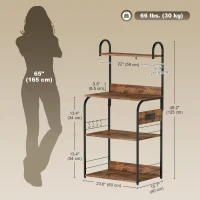 HOMCOM Baker's Rack with Charing Station, Microwave Shelf with Power Outlet, USB Charger and 4 Hooks, Rustic Brown(m-3)