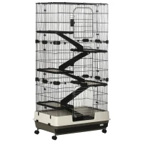 PawHut 6-tier Platform Rolling Small Animal Cage Rabbit Hutch Pet Play House with Platform, Ramp,Removable Tray. 4 universal wheels (Black) for Bunny Pet Mink Chinchilla(m-2)