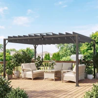 Outsunny 12.8' x 9.7' Outdoor Pergola with Retractable Roof, Aluminium Louvered Pergola Canopy Gazebo for Lawn Garden Patio, Grey(m-8)