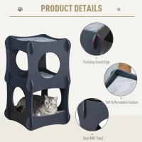 Pawhut Multi-level Wooden Cat House Kitten Bed Furniture with Removable Soft Cushion for Rest, Dark Grey(m-4)
