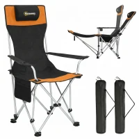 Outsunny Set of 2 Reclining Camping Chair with Foot Rest, Folding Camping Chair w/ Headrest, Cup Holder, Storage Bag, Orange(m-9)