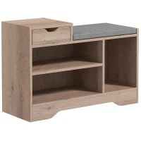 HOMCOM Upholstered Shoe Storage Bench, Hallway Shoe Storage with Seat, Drawer, 3 Open Shelves for Entryway, Grey(m-9)