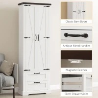 HOMCOM 71" Tall Kitchen Pantry Cabinet, Farmhouse Kitchen Storage Cabinet with 2 Drawer and Adjustable Shelves, White(m-5)