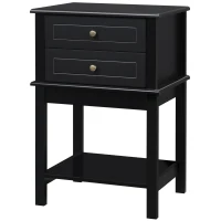 HOMCOM Modern Sofa Side Table, Accent End Table with Drawers and Storage Shelf, Nightstand for Bedroom Living Room, Black(m-11)