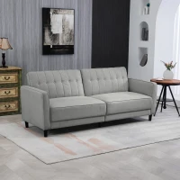 HOMCOM Convertible Bed with Couch, Button Tufted Fabric Sofa Bed with Adjustable Back for Living Room, Grey(m-1)