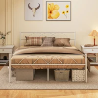 HOMCOM Metal Queen Platform Bed Frame with Headboard, Steel Slat Support, Underbed Storage, No Box Spring Needed, Easy Assembly(m-1)