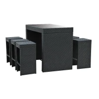 Outsunny 7pcs Rattan Bar Set Garden Wicker Dining Set 1 Table w/ 6 Stools and Cushion Outdoor Yard Patio Furniture Aluminum Frame All Weather(m-6)