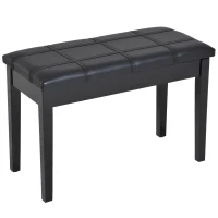 HOMCOM Classic Piano Bench Stool, PU Leather Padded Keyboard Seat with Rubber Wood Legs and Music Storage Compartment, Banded Seat, Black(m-11)