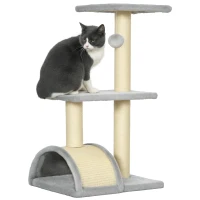 PawHut 28" Cat Tree with Scratching Post, Pad, Toy Ball for Indoor Cats, Light Grey(m-9)