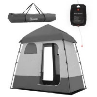 Outsunny Outdoor Portable Pop Up Shower Tent Changing Tent Privacy Enclosure with 2 Rooms, Shower Bag, Floor for Camping, Dark Grey(m-2)