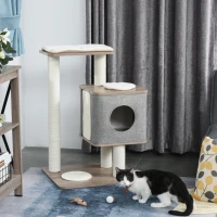 PawHut 34" Cat Tree Tower Activity Center with Natural Jute Scratch Material, Cushions on Each Platform, & Condo Area(m-7)