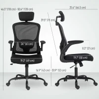 HOMCOM Ergonomic Office Chair, Mesh Desk Chair with Adjustable Headrest, Lumbar Support and Height, Flip-Up Armrests, Black(m-3)