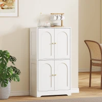 HOMCOM 43" Kitchen Pantry Cabinet, Freestanding Modern Storage Cabinet with 4 Arched Doors and 2 Adjustable Shelves, White(m-8)