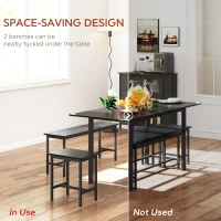 HOMCOM Extendable Dining Table Set, 5-Piece Dining Set for 4-6 with 2 Benches and 2 Stools for Small Spaces, Black(m-5)