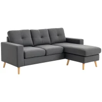 HOMCOM Sectional Sofa Couch, L Shaped Couch with Reversible Chaise, Wooden Legs for Living Room, Bedroom, Dark Grey(m-9)