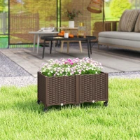 Outsunny Plastic Raised Garden Bed, Indoor Outdoor Self Watering Planter Box with Drainage Holes and Plugs for Flowers(m-1)