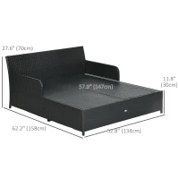 Outsunny Patio Rattan Double Lounge Daybed, Outdoor Wicker Armrests Chaise Lounge for 2-Person with Cushion & Pillow, Grey(m-3)